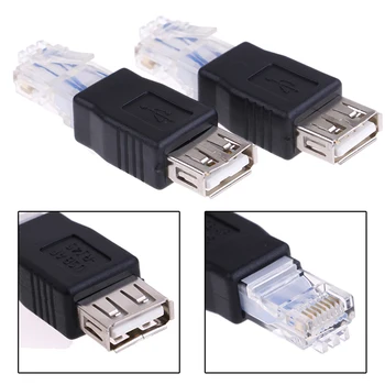 1 Adet Ethernet RJ45 Erkek USB Dişi Konnektör Dönüştürücü Adaptör Usb Ağ Kablosu Kristal