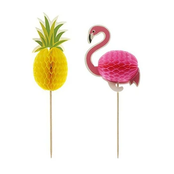 10 adet Ananas Flamingo Cupcake Toppers DIY Kek Topper Meyve Kürdan Hawaiian Plaj Partisi Düğün Doğum Günü Partisi Dekorasyon