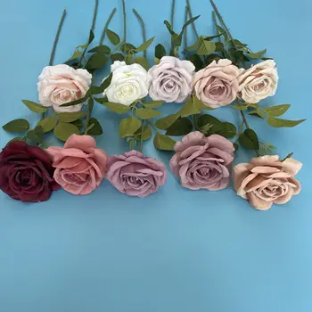 10 adet Simülasyon Sonbahar Gül Şube Kadife Gül yapay çiçek Çelenk Düğün Dekorasyon Ev Partisi Arka Plan duvar Dekoru