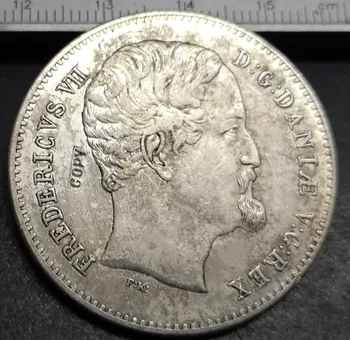 1849 Danimarka 1 Speciedaler-Frederik VII Gümüş Kaplama Kopya Para