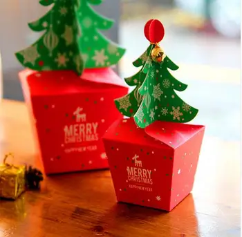 20 adet / grup Merry Christmas Ağacı Şeker Kutusu 3D Noel Partisi Favor Ağacı Hediye Kutusu Bells İle Çerez kağit kutu Sevimli Hediye Kutusu