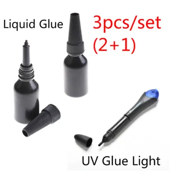 3 Adet / takım Endüstriyel 5 Saniye Sabit Sıvı Tutkal İle 1 Adet UV ışık yeniden doldurulabilir şişe Cam Metal Plastik LED Yapışkanlı Dokunmatik Ekran Ahşap