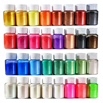 32 Renk Kozmetik Sınıfı Sedefli Doğal Mika Mineral Tozu Epoksi Reçine Boya İnci Pigment DIY Takı El Sanatları Yapımı 
