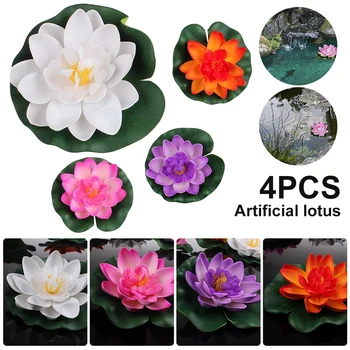 4 adet Yapay Lotus Çiçekleri Havuzu Su Zambak Pedleri Yaprakları Gerçekçi Gölet Dekor Akvaryum Yüzen Bitkiler Düğün Parti Süslemeleri