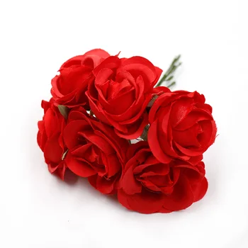 6 Adet 4cm İpek Gül Buketi yapay çiçek Düğün Ev Dekor Evlilik sevgililer Günü Hediye Kutusu DIY Çelenk Karalama Defteri Çiçek