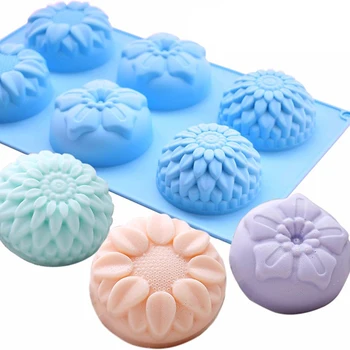 6 Kavite Çiçek Şekilli Silikon DIY El Yapımı Sabun Mum Kek Kalıp Malzemeleri 6 Delik El Sanatları El Yapımı Sabun Kalıp