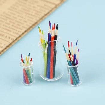 7 Adet / takım 1: 12 Evcilik Minyatür renkli kurşun kalem Fırça Modeli Bebek Evi Dekor Mini renkli kurşun kalem Modeli