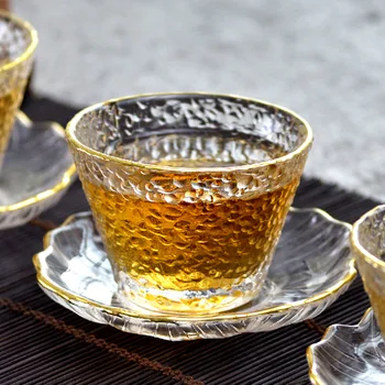 Altın Cam çay bardağı Altın Jant arap kahvesi Fincan Japon tarzı Kung Fu Yeşil Puer Çay Fincanı Çin Çay Kase Teaware Seti