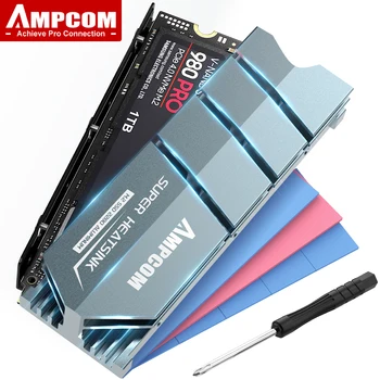 AMPCOM M. 2 2280 SSD soğutucu, çift taraflı ısı emici, eşleşen termal silikon ped PCIE NVME NGFF M. 2 SSD