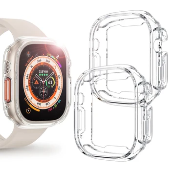 Apple Watch için Ultra Kılıf 49mm Ultra İnce Şeffaf TPU Kılıf için Ekran Koruyucu ile iWatch Ultra 49mm iWatch 8 Ultra Fundas