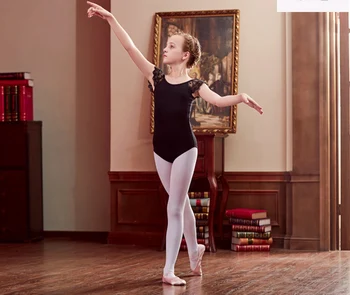 Bale Dans Leotard Çocuk 2023 Yeni Stil Siyah Dantel Uygulama Bale Dans Giyim Kızlar Jimnastik Dans Mayoları