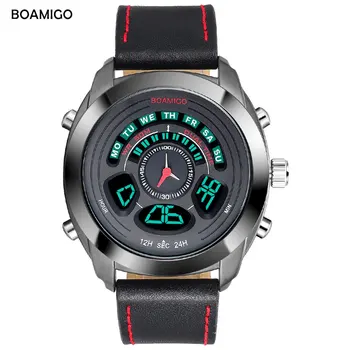 BOAMIGO Marka Erkekler Spor Saatler adam erkek mavi LED Dijital analog Kuvars Saatı Suya Dayanıklı hediyelik saat Reloj Hombre