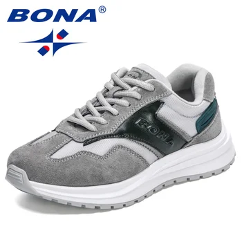 BONA 2022 Yeni Tasarımcılar Süet koşu ayakkabıları erkek spor ayakkabıları Hafif Rahat Atletik Eğitim koşu ayakkabıları Mansculino