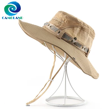 CAMOLAND Yaz güneş şapkası Kadın Erkek Mektup Baskı Boonie Şapka UV Koruma Geniş Kenarlı Panama Şapka Erkek Balıkçılık Yürüyüş Kova Şapka