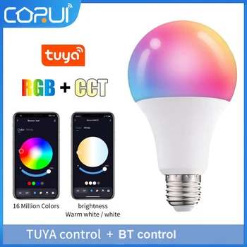 CoRuı Tuya akıllı LED ampül ışık 10W Bluetooth uyumlu E27 RGBW Led Lamba Rengi Değişen Lampada RGB + CCT Dekor Ev AC85-265V