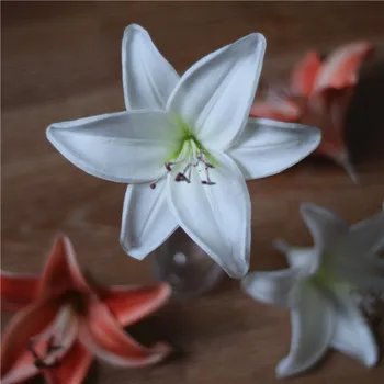 Doğal Gerçek Dokunmatik Beyaz Kaplan Zambak DIY Düğün Gelin Buketleri, Centerpieces, dekoratif Yapay Çiçekler