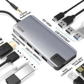 EKSA USB Tipi C HUB USB C HDMI uyumlu RJ45 SD Okuyucu PD 100W Şarj Cihazı USB 3.0 macbook için hub Pro dok istasyonu Splitter