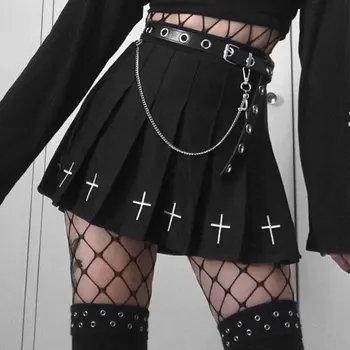 Emo Etekler Şort Kadın Yüksek Bel Mini Siyah Etek Çapraz Pilili Gotik Streetwear Punk Cyber Ghetto Estetik Grunge Elbise