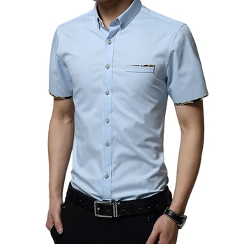 Erkek Elbise Gömlek Moda kısa Kollu İş Sosyal Gömlek Erkek Düz Renk Düğme Aşağı Yaka Artı Boyutu İş Beyaz Siyah Gömlek