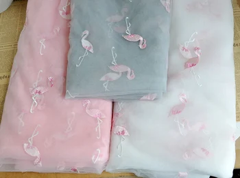 Flamingo net iplik nakış örgü tül dantel kumaş beyaz gri pembe 3 renkler DIY oyuncak bebek giysileri aksesuarları perde dekorasyonu