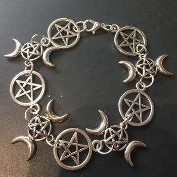 Gotik Supernatural Pentagram Bilezik Yıldız Sihirli Muska Moda Pentagramı Üçlü Ay Tanrıçası Doğurganlık Charms Bilezik Bijoux