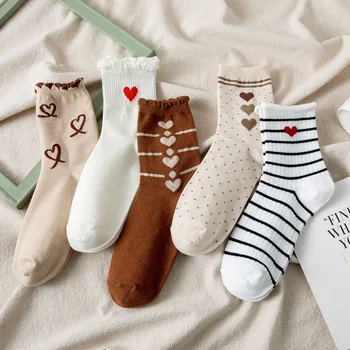 İlkbahar ve Sonbahar Kawaii Sevgi Dolu Kalp Kadın Çorap Pamuk Japon Şerit komik çoraplar Kadın 41802