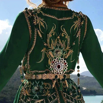 Kinel Moda Boho Altın Renk Fas düğün elbisesi Göğüs Omuz Link Zinciri Kadınlar için Kaftan Etnik Geri göbek takısı