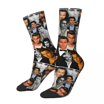 Komik Yakışıklı Johnny Depp Kolaj spor çorapları Süper Yumuşak Ekip Çorap noel hediyesi için Kadın Erkek kaymaz