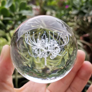 Kristal 3D Topu Ekinoks Çiçek Heykelcik Cam Lazer Kazınmış Küre Paperweight Ev Masa Dekorasyon Süsler El Sanatları Hediyeler