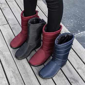 Kış Kadın Çizmeler yarım çizmeler Aşağı Kar Botları Su Geçirmez Püskül Kış ayakkabı Kadın Sıcak Kürk Siyah Çizmeler Kadın Botas Mujer