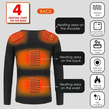 Kış yalıtımlı ısıtma ıç Çamaşırı 3 ısıtma pedleri Yıkanabilir USB elektrikli ısıtmalı termal uzun kollu T shirt Açık