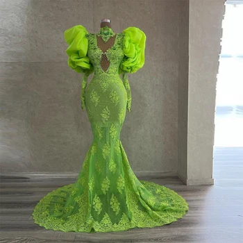 Lüks Moda Mermaid balo kıyafetleri Uzun Kollu Ruffles Aplikler Kristaller Kadınlar Zarif Akşam Partisi Törenlerinde Custom Made