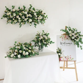 Lüks pembe beyaz yapay çiçek Sıra Düğün Zemin Dekor Çiçek Düzenleme Masa Koşucu Parti Olay Sahne Sahne