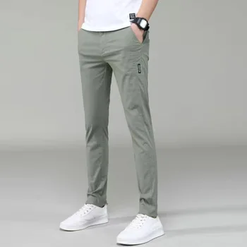 Marka Erkek Pantolon Rahat Erkek Iş Erkek Pantolon Klasikleri Orta ağırlık Düz Tam Boy Moda nefes Pantolon %100 pamuk