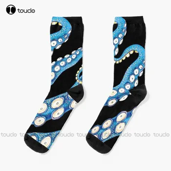 Mavi Kraken Ahtapot Tentacles Mürekkep Sanat Çorap Kış Çorap Erkekler İçin Kişiselleştirilmiş Özel Unisex Yetişkin Genç Gençlik Çorap Komik Çorap