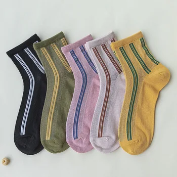 Moda Kadın Çorap 2022 Bahar Yeni Moda Çorap Çizgili Hollow Out Kore Tarzı Kadın Yumuşak Ayak Bileği Pamuk Çorap Kadın Örgü Çorap