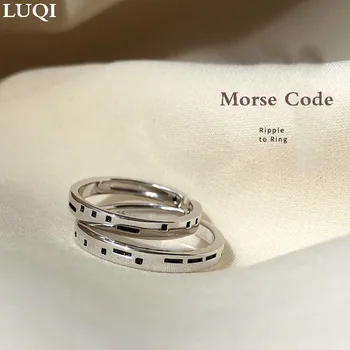Moda Çift S925 Gümüş Kaplama Kişilik Mors Kodu Ayarlanabilir Yüzük Aşk yıldönümü hediyesi 90