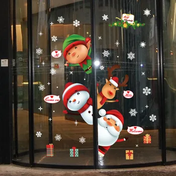 Noel duvar çıkartmaları Çift Taraflı Statik Etiket Noel Baba Geyik Noel Ağacı Pencere Odası Kar Taneleri Yeni Yıl Dekor Sticker 2022