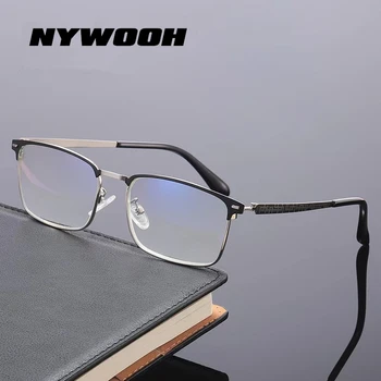 NYWOOH Anti mavi ışık okuma gözlüğü erkek Alaşım ış gözlük Erkekler Yüksek kalite Moda yarım çerçeve okuma gözlüğü + 4.0