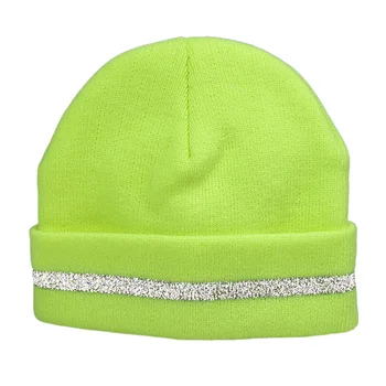 Parlak Renk İtfaiyeci Yansıtıcı Bere Kış Güvenlik Gece Koşu Örme Şapka Sıcak Kaflı Şapka Neon Sarı Turuncu Siyah