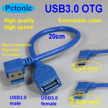 PCTONIC USB3. 0 uzatılabilir kablo tip-A erkek kadın tip-A USB 3.0 OTG kablo 90 Derece Sağ Açılı viraj mavi kısa kablo 20cm