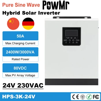 PowMr 2400W hibrid güneş inverteri 220V 50A PWM 3KVA Saf Sinüs Dalga İnvertör 50 / 60HZ Kapalı Izgara 24V pil şarj cihazı Güneş İnvertör