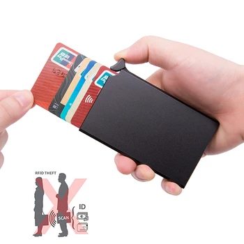 RFID Anti-hırsızlık akıllı cüzdan İnce kimlik kartı Tutucu Unisex Otomatik Katı Metal Banka Kredi kart tutucu İş Mini
