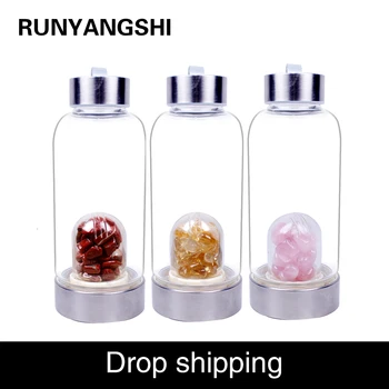 Runyangshi 1 pc 380 ml Doğal Kuvars Kristal Cam Su Şişesi Çakıl Düzensiz Taş Fincan Şifa Infüzyon Elixir Fincan için sağlıklı