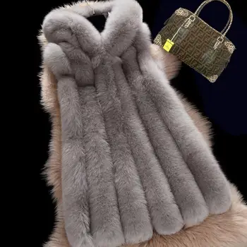 S-4XL moda kadın kış faux fox kürk ceket Tam Pelt Tilki Kürk Uzun Kolsuz Kapşonlu Yelek Yelek Jile Custom Made w1993