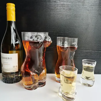 Seksi Bayan Erkek Dayanıklı Çift Duvar viski bardağı Şarap Shot Yaratıcı Vücut Şekli Cam cam kupa Büyük Göğüs Bira Bardağı