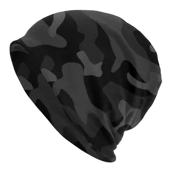 Siyah Kamuflaj Desen Bere Kaput Örgü Şapka Erkek Kadın Moda Yetişkin Ordu Askeri Camo Sıcak Kış Skullies Beanies Kap