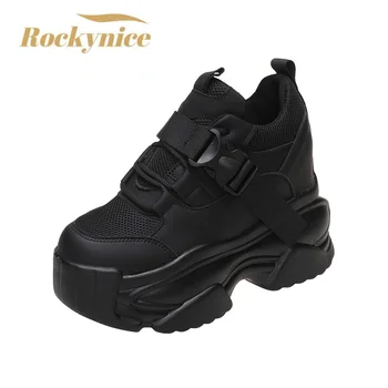 Sonbahar Kadın Örgü Sneakers Eğitmenler platform ayakkabılar 9.5 CM Gizli Topuklu Açık Spor Baba Ayakkabı Nefes Yeni Tıknaz rahat ayakkabılar
