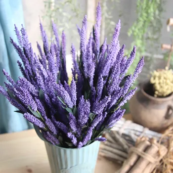 Sıcak Satmak 12 Kafaları/Buket Romantik Provence Yapay Çiçek Mor Lavanta Buket Yeşil Yaprakları ile Ev Partisi Süslemeleri