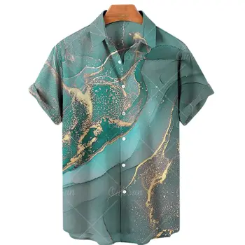 Unisex Gömlek 2022 Serin Soyut İşleme Batik 3d Baskı Hawaii Gömlek Retro erkek gömleği Rahat Kısa Kollu Nefes Üst